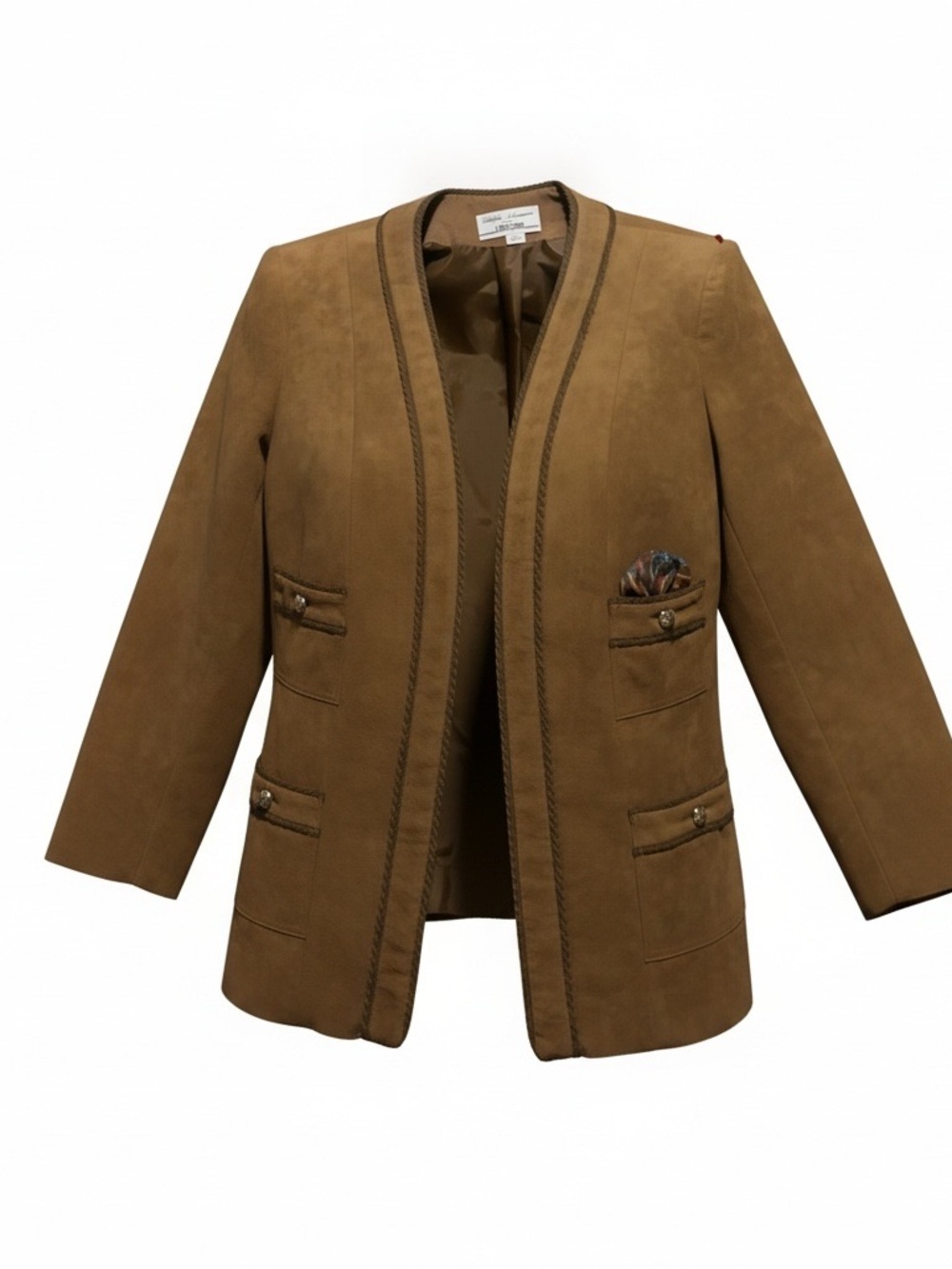 Classic Open-Front Suede Blazer in Brown